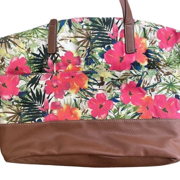 CROFT & BARROW DOMED BROWN & TROPICAL ORANGE PINK FLORAL
TOTE HANDBAG PURSE - Picture 5 of 7